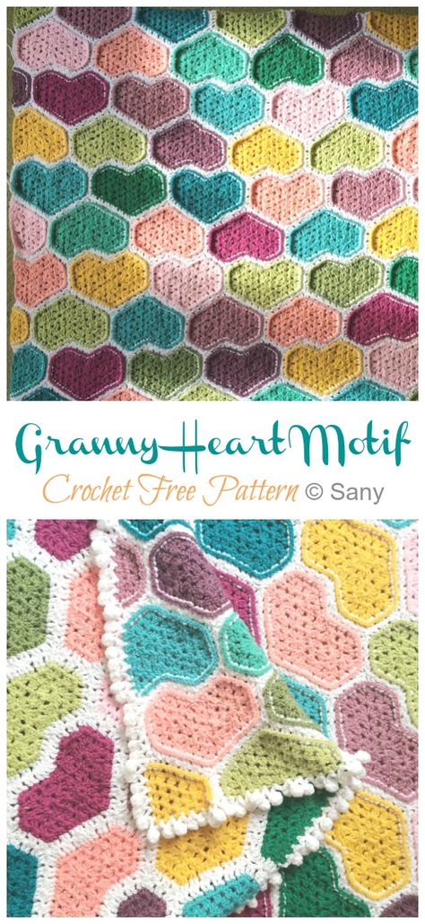 Granny Heart Motif Crochet Free Pattern - Crochet & Knitting Free Crochet Heart Blanket Pattern, Temperature Blanket Ideas Crochet, Crochet Granny Square Pattern Free, Temperature Blanket Crochet, Motif Crochet Pattern, Granny Square Crochet Blanket, New Crochet Patterns, Granny Square Häkelanleitung, Beau Crochet