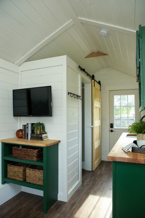 The Almont 2.0: No-Loft THOW by Homestead Tiny House Co. Tiny Guest House, Shed Tiny Home, Tiny Farmhouse, Shed Tiny House, Tiny House Company, Shed Home, Tiny House Interior Design, Shed To Tiny House, Tiny House Loft