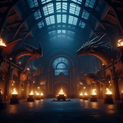 inside a giant stables building at ngiht torches l - Image Creator from Microsoft Designer Stables Fantasy Art, Minecraft Dragon Stables, Dragon Stables, Fantasy Stables, Dark Castle Aesthetic Interior, Kingdom Throne, Cave Village, Castle Aesthetic Interior, Arte Game