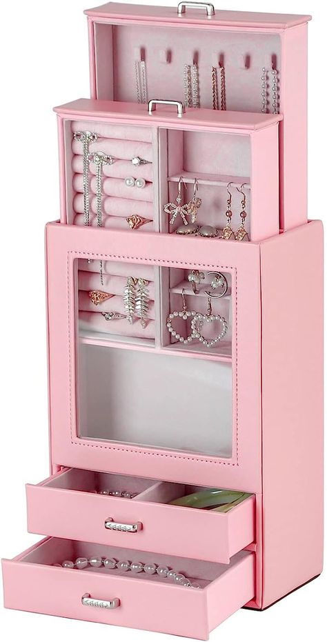 Pink Jewerly, Home Library Decor, Slytherin Fashion, Layer Jewelry, Dorm Bathroom, Kids Jewelry Box, Pink Jewelry Box, Girls Jewelry Box, Pink Lifestyle