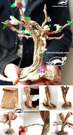 Paper Bag BLOSSOMING TREE Creation Activities, Cardboard Tree, Art Docent, Tree Study, Diy Tree, Tree Craft, Spring Tree, Paper Tree