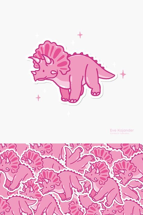 A triceratops sticker from the pink and sparkly dino gang. Dino Pattern, Pink And Sparkly, Dinosaur Drawing, Dinosaur Illustration, Cartoon Dinosaur, Dinosaur Art, Cute Dinosaur, Dinosaur Christmas, Cool Stickers