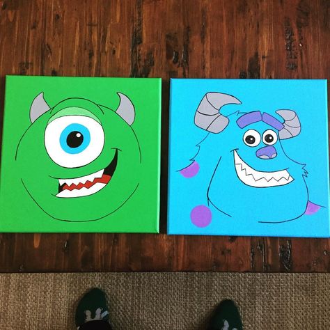 Mike And Sully Drawing, Sully Painting, Monsters Inc Painting, Sulley Drawing, Rock Painting Ideas Mike Wazowski, Sully Monsters Inc Drawing, Mike And Sully Painting, Monsters Inc Watercolor, Mike Wazowski Painting Canvas