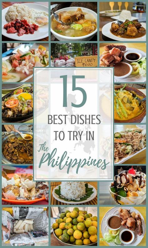 Famous Filipino Food: 15 Must-Eat Dishes in the Philippines! Make sure you try all of these amazing Pinoy dishes on your trip to the Philippines - Tosilog (Tocino), Kinilaw, Sinigan, Kare-kare, Sisig, Adobo, Humba, Lechon Kiwali, Pancit Guisado, Sinangag, Balut, Buko, Calamansi, Ice Candy, and Halo-halo! By Wandering Wheatleys (@wanderingwheatleys) #Philippines #Asia #SEAsia #Food #Cuisine #Pinoy #FIlipino #Travel #TravelGuide #WanderingWheatleys Healthy Lunch Foods, Pancit Guisado, Philapino Recipes, Phillipino Food, Pinoy Dishes, Philippines Vacation, Lunch Foods, Philippines Recipes, Kare Kare