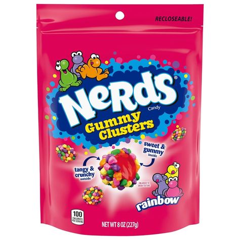 Crunchy, gummy, yummy – it's all coming together to provide a truly craveable experience in every bite of NERDS wild candy innovation: NERDS Gummy Clusters. Candy lovers are gearing up for this breakthrough, one-of-a-kind poppable treat, with Rainbow NERDS candy surrounding and accentuating a fruity gummy center. Experience the delectable candy revolution. NERDS Gummy Clusters delivers multiple textures and flavors, taking hungry fans on a taste-filled journey as they chew. This candy fuels fun well beyond snack time, so what are you waiting for? Haven’t we told you just enough about NERDS Gummy Clusters to convince you to treat yourself? Go ahead! Nerds Gummy Clusters, Gummy Clusters, Nerds Rope, Candy Rainbow, Nerds Candy, Soft Candy, Peg Bag, Rainbow Candy, Chewy Candy