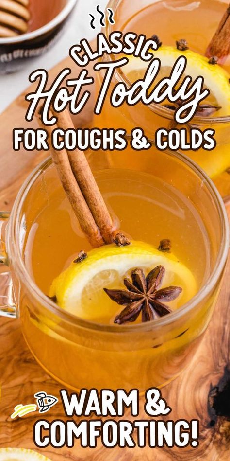 Warm and soothing, this lemon and honey hot toddy will be a welcome drink on cold nights or a pick-me-up when you feel under the weather. Hot Honey Drinks, Hottie Toddy Recipe, Hotty Toddy Drink, Sick Kit, Hot Toddy Recipe For Colds, Hot Toddy Recipe, Homemade Medicine, Wire Vine, Toddy Recipe