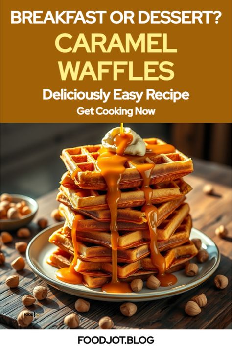 Easy Caramel Waffles Recipe Salted Caramel Waffles, Special Waffle Recipe, Cake Mix Waffles, Waffles Aesthetic, Diy Waffles, Waffle Batter, Caramel Waffles, Easy Caramel, Waffles Recipe