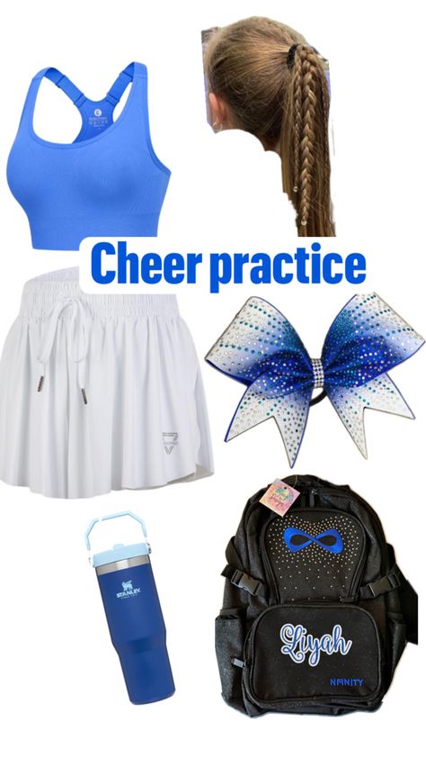 Blue cheer practice outfit🦋 Cheerleading Outfits For Practice, Cheerleading Practice Outfits, Cheer Practice Outfits, Cheer Practice Wear, Cheerleading Workout, Cheer Costumes, Cheer Hacks, Dance Style Outfits, Blue Cheer