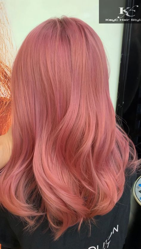 Salmon Hair Color, Light Pink Hair Dye, Muted Pink Hair, Mauve Pink Hair, Warm Pink Hair, Strawberry Pink Hair, Berry Pink Hair, Pink Hair Outfit, Coral Pink Hair