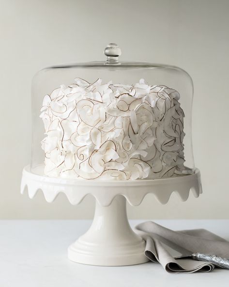 Martha Stewart Cake, Scalloped Cake Stand, Scalloped Cake, Mascarpone Frosting, Cake Stand With Dome, Cake Display, Coconut Cake, Crab Cakes, Fancy Cakes