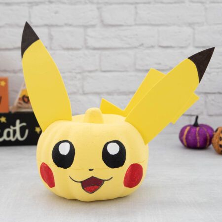 Pikachu Pumpkin - Fun Money Mom Pikachu Pumpkin Painting, Pumpkin Painting Ideas Picachu, Pokeball Pumpkin Painting, Pumpkin Pikachu, Pumpkin Pokemon, Pikachu Pumpkin, Pumpkin Inspo, Yellow Crafts, Red Crafts