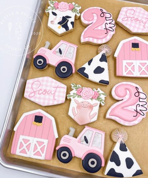 Pink Farm Birthday Party, Barn Party Ideas, Birthday Cookie Ideas, Pink Farm Birthday, Petting Zoo Birthday, First Year Birthday, Barnyard Bash, Two Wild Birthday, Oh Twodles