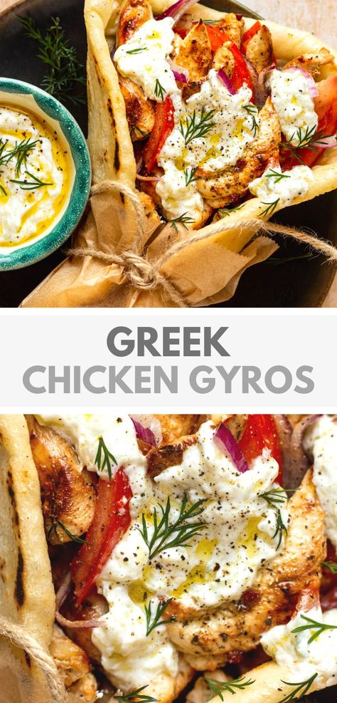 Greek Chicken Gyros Recipe Rotisserie Chicken Gyros, Mediterranean Chicken Gyros With Creamy Feta Tzatziki, Chicken Euros Recipe, Chicken Donair Recipe, Chicken Gyros With Tzatziki Sauce Recipe, Slow Cooker Greek Chicken Gyros, Homemade Gyros Meat, Greek Euro Recipe, Greek Lunch Recipes