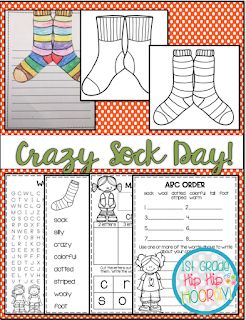 Silly Sock Day!...Paper Pencil or Distance Learning Odd Socks Day, Crazy Sock Day, Countdown To Summer, Math Bingo, Socks Party, Dr Seuss Week, Silly Socks, Alphabet Recognition, Math Tools