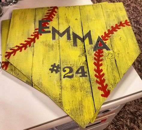 DIY pallet Wood softball signs Softball Frames Diy, Softball Wood Signs, Softball Wood Crafts, Softball Signs, Pallet Trees, Softball Sign, Softball Decorations, Softball Ideas, Pallet Tree