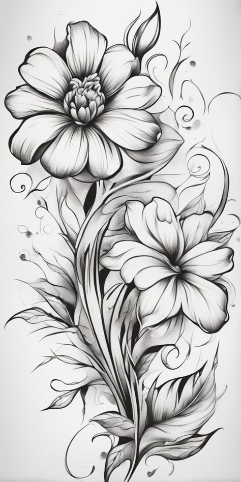 This image showcases a black and white sketch-style flower tattoo design. The intricately drawn floral motif stands out strikingly against the pristine blank canvas, embodying both elegance and boldness. Blank Background, Black And White Sketches, Drawn Floral, Sketch Style, Flower Tattoo Designs, Sleeve Tattoo, Blank Canvas, Flower Tattoos, Floral Motif