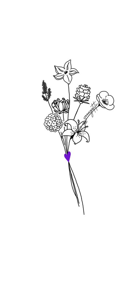 BTS flowers Rm Wild Flower Tattoo Ideas, Bts Save Me I'm Fine Tattoo, Ot7 Tattoo, Yet To Come Bts Wallpaper, Bts Flower Tattoo, Bts Flower Bouquet, Bts Army Tattoo Ideas, Rm Tattoo Ideas, Bts Birth Flowers