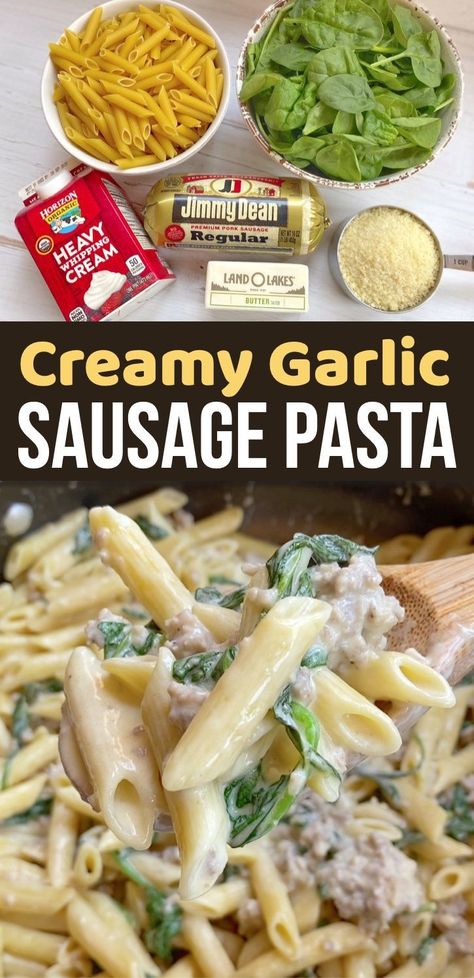 Sausage Pasta Dinner, Ground Sausage Recipes, Sausage Spinach Pasta, Weeknight Meal Ideas, Sausage Spinach, Sausage Dinner, Easy Pasta Dishes, Sauce Pasta, Ground Sausage