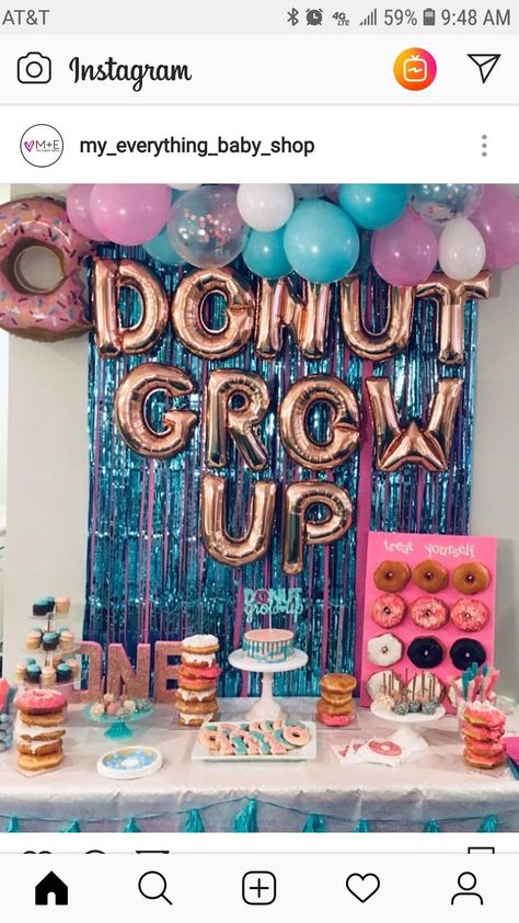 Coffee And Donuts Birthday Party, 5th Bday Party Ideas Girls Kids, Doughnut Themed Birthday Party, Doughnut Party Ideas, Donut Themed Birthday Party Decorations, 10th Birthday Girl Themes Ideas, 10th Birthday Girl Themes, Girls 10th Birthday Party Ideas, 5th Birthday Ideas For Girls Themes