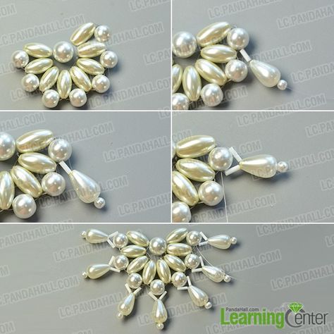 Pandahall Original DIY Project - How to Make an Elegant White Pearl Bead Flower Necklace- Pandahall.com Bead Flower Necklace, Beaded Wedding Jewelry, Pearl Bead Necklace, Crochet Beaded Bracelets, Diy Bead Embroidery, Beads Craft Jewelry, Bead Flower, Motifs Perler, Bracelets Patterns