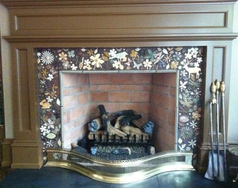 Fireplaces – Tile Gallerie Flower Tile Fireplace, Flower Tile, Fireplace Tile, Tile Art, Great Rooms, Fireplace, Living Room, Frame, Home Decor