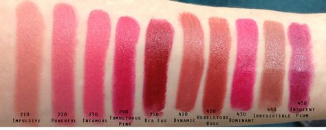 Estee Lauder Pure Color Envy Sculpting Lipsticks Full Swatches Estee Lauder Lip Gloss, Estee Lauder Lipstick, Estee Lauder Pure Color Envy, Fusion Ink, Brown Lipstick, Lip Swatches, Lipstick Swatches, Makeup To Buy, Hair Envy