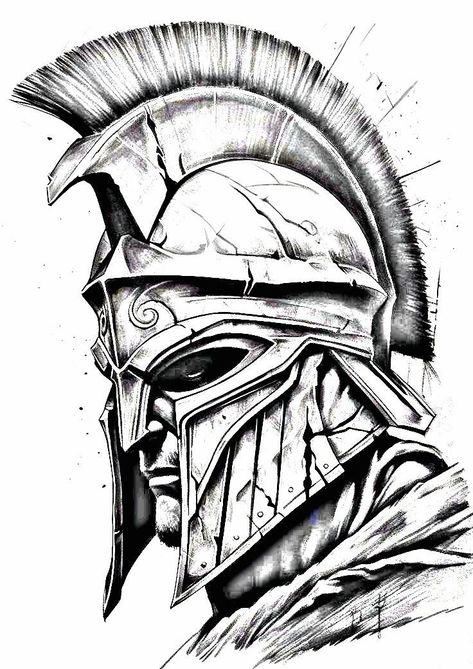 Warrior Helmet Tattoo, Gladiator Drawing, Sparta Logo, Spartan Helmet Tattoo, Sparta Tattoo, Greece Tattoo, Half Sleeve Tattoo Stencils, Roman Tattoo, Helmet Tattoo