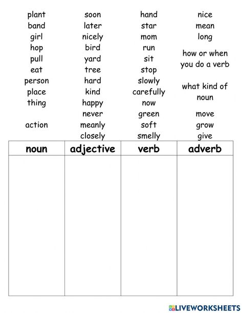 Noun And Adjective Worksheet, Noun Verbs Adjectives Worksheet, Verbs Adverbs Adjectives, Nouns Verbs Adjectives Worksheet, Verbs Nouns And Adjectives, Verb Adjective Noun Worksheet, Adjectives Nouns And Verbs, Verb Adverb Adjective Noun, Noun Verb Adjective Adverb Worksheet