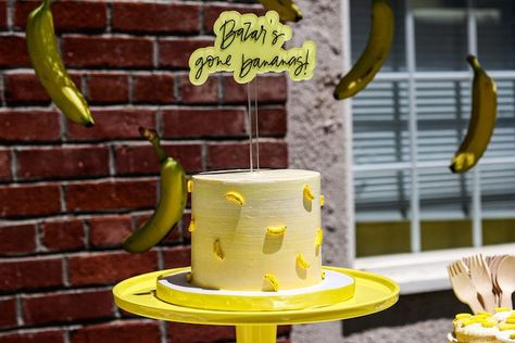 Banana Themed Cake, Banana Decorated Cake, Banana First Birthday Party, Banana Theme Cake, Banana Birthday Theme, Banana Themed Birthday Party, Banana Cake Decoration, Bananas Birthday Party, Banana Birthday Party