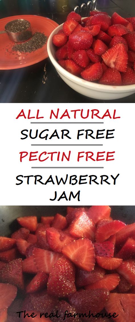 Strawberry Jam with no pectin Strawberry Jam With Chia Seeds, Sugar Free Freezer Jam, Sugarless Desserts, Real Farmhouse, Canning Jams, Chai Seed, Sugar Free Jam Recipes, Sugar Free Strawberry Jam, Jam Homemade