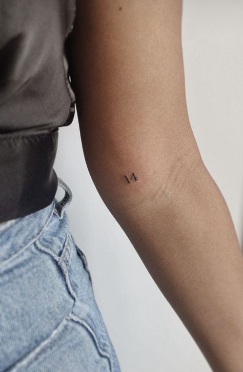 Number Tattoo Locations, Small Tattoo Numbers, Small Word Tattoos Arm, Dainty Number Tattoo Placement, Inside Arm Small Tattoo, Tattoos With Numbers Ideas, 16 Number Tattoo, Small F Tattoo, Delicate Tattoo Locations