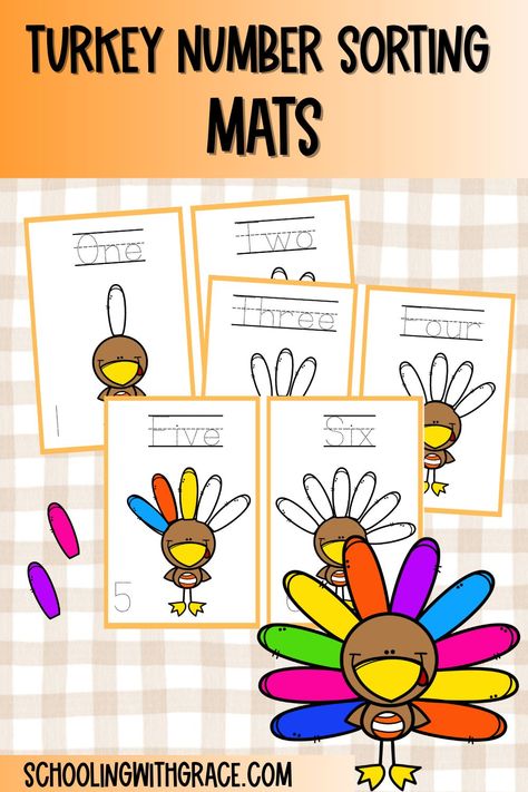 Get ready for some Thanksgiving fun with this hands-on Turkey Number Sorting Mats that’s perfect for your little turkeys in preschool or kindergarten. This activity combines counting, number recognition, and fine motor skills in one festive package. Turkey Numbers Preschool, Turkey Math Activities Preschool, Turkey Math Activities, Preschool Shape Activities, Turkey Math, Turkey Theme, Shape Activities Preschool, Shape Activities, Sorting Mats