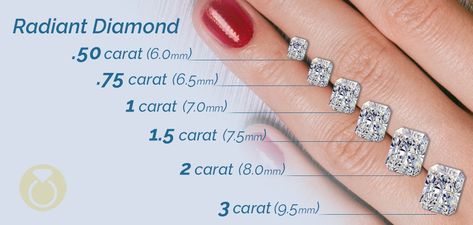 Diamond Earring Size Chart, Radiant Carat Size Comparison, Radiant Diamond Size Chart, Radiant Cut Carat Sizes, Diamond Size Chart On Hand, Radiant Engagement Ring 1 Carat, 1 5 Carat Radiant Engagement Ring, Carat Sizes On Hand, 3 Carat Radiant Engagement Ring