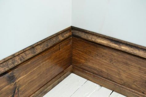 1910 baseboard Farmhouse Trim Moldings, Farmhouse Trim Baseboards, Farmhouse Baseboards, Rustic Trim, Baseboard Ideas, Downstairs Ideas, Farmhouse Trim, White Baseboards, Wood Baseboard