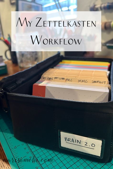 My Zettelkasten workflow is a way I've modified the Zettelkasten system to work for my brain and my fiction writing career. #organization #amwriting #novelwriting #nanowrimo Commonplace Book Organization, Index Card Notes, Zettelkasten Method, Notecard Ideas, Knowledge Management System, Whiteboard Organization, Camp Nanowrimo, Plot Outline, Time Management Strategies