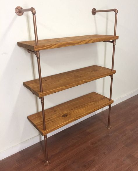 Copper Pipe Shelves, Bathroom Industrial Chic, Pipe Bookshelf, Steel Decor, Industrial Shelving Units, Shelves Industrial, Pipe Shelving, Industrial Pipe Furniture, Earthy Living Room