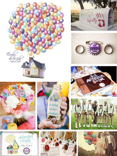 Up Wedding Theme, Up Themed Wedding, Disney Up Wedding, Wedding Ideas Country, Themed Wedding Ideas, Up Pixar, Disney Engagement, Travel Party Theme, Disney Inspired Wedding