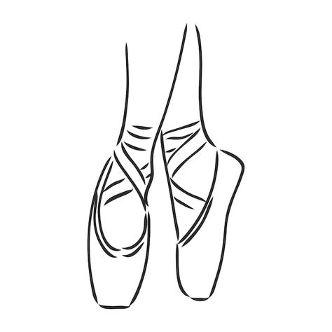 Drawing Of Pointe Shoes, Ballet Sketches Easy, Ballet Shoes Doodle, Ballet Shoes Sketch, Ballet Shoes Drawing Easy, How To Draw Ballet Shoes, Ballerina Doodle, Ballerina Shoes Drawing, Ballet Shoes Tattoo