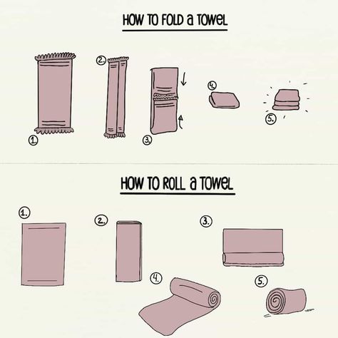 Simple And Basic Way To Roll And Fold A Towel - Homganize Folding Blankets, Fold A Towel, Laundry Folder, Folding Tips, Konmari Folding, Marie Kondo Organizing, Task Analysis, Folding Towels, How To Roll