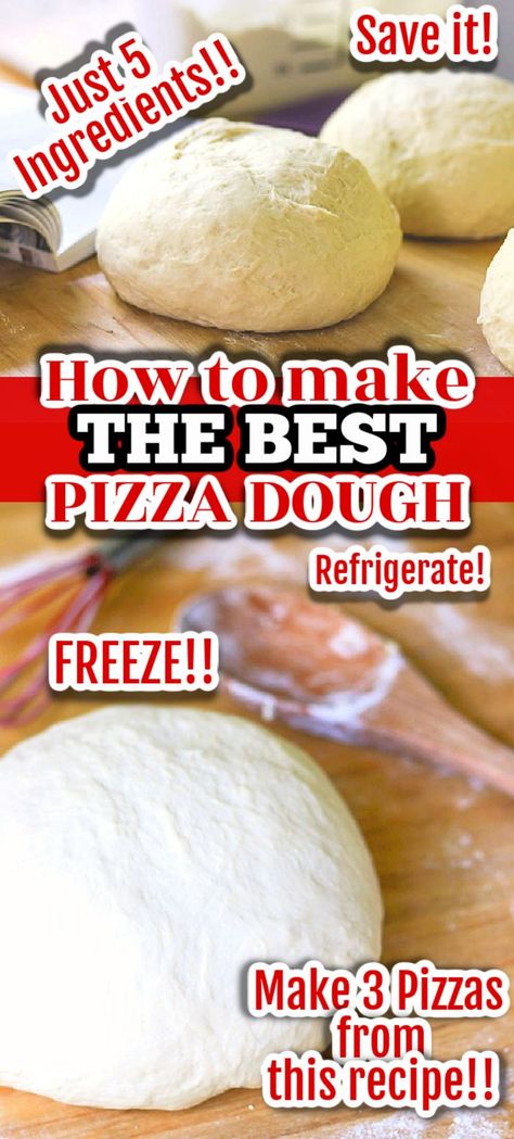 Pizza Dough. When making homemade pizza, you want a pizza crust that’s easy, one that makes people ooh and ahh with every bite, right? This pizza dough recipe from Rebecca Lindamood’s cookbook, Ready, Set, Dough!, is IT! Without a doubt, it is the BEST and EASIEST, and MOST DELICIOUS I have ever made. Just 5 ingredients, and simple instructions makes enough dough for THREE pizzas, and it is now the ONLY dough I will use to make my Pepperoni Bread. Best Easy Pizza Dough, The Best Homemade Pizza Dough Recipe, Easy Homemade Pizza Dough, Quick Pizza Dough, Italian Pizza Dough Recipe, No Yeast Pizza Dough, Homemade Pizza Dough Easy, Best Pizza Dough Recipe, Perfect Pizza Dough