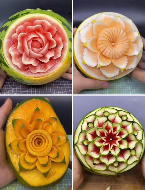 Simple Fruit Carving Ideas, Easy Fruit Carving Ideas, Fruit Carving For Beginners, Easy Fruit Carving, Fruit Carving Ideas, Carving Fruit, Fruit And Vegetable Carving, Art For Beginners, Female Chef