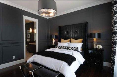 charcoal painted rooms | ... painted a charcoal while charcoal grey is certainly acceptable i do Black Leather Headboard, Masculine Bedroom Design, Black And White Bedroom, Soothing Bedroom, Black Bedroom Design, Masculine Bedroom, Decor Videos, Romantic Room, Colors Schemes