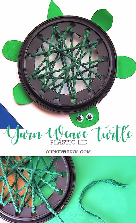 Plastic Lid Yarn Weaving Turtle Craft #yarnweaving #yarnlacing #turtle #summer #kidscraft Yarn Turtle Craft, Turtle Weaving Craft, World Turtle Day Activities, 7 Sacred Teachings, Ocean Animals Activities, Ocean Activities For Kids, Kids Church Crafts, Summer Craft Ideas For Kids, Turtle Activities