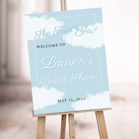 Cloud 9 Bridal Shower Ideas, On Cloud Nine Bridal Shower Theme, On Cloud 9 Bridal Shower Theme, Baby Shower Decorations Neutral, Bachelorette Theme, Welcome Sign Wedding, Blue Bridal Shower, Bachelorette Themes, On Cloud Nine