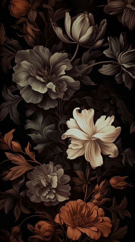 Dark Plant pattern wallpaper flower plant backgrounds. | premium image by rawpixel.com Floral Black Wallpaper, Dark Floral Design, Dark Moody Flowers, Dark Floral Wallpaper Iphone, Dark Colors Background, Computer Wallpaper Dark, Dark Pattern Wallpaper, Dark Botanical Aesthetic, Wallpapers Iphone Black