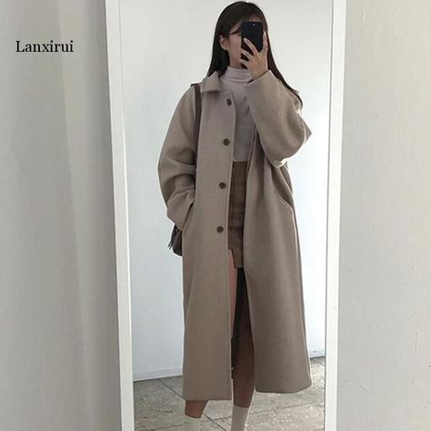 Korean Winter Coat, Coat Aesthetic, Korean Coat, Korea Winter, Female Coat, Coat Korean, Woolen Coat Woman, Korean Winter, Korean Shorts