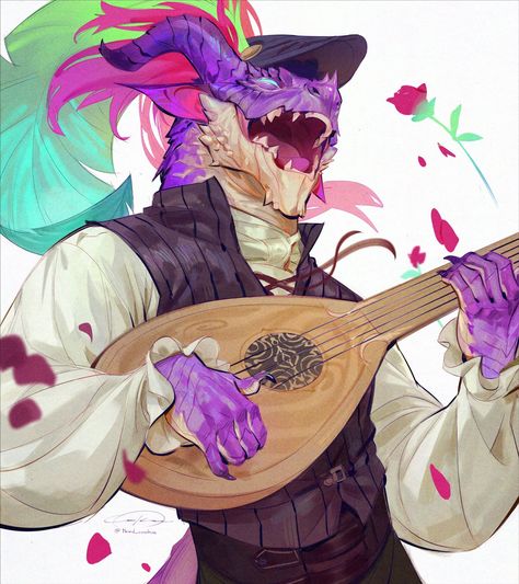 Dragonborn Bard, Dnd Dragonborn, Dnd Bard, Evelynn League Of Legends, Dragon Born, Dnd Character Art, Npc Ideas, Dnd Npc, Dnd Character Ideas