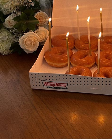 birthday donuts #krispykreme #hbd #happybirthday Krispy Kreme Cake, Krispy Kreme Birthday, Birthday Doughnut, Birthday Core, Breakfast Smoothie Bowl Recipes, Birthday Cake Alternatives, Christmas Prep, 31st Birthday, 28th Birthday