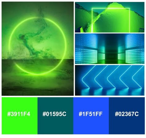 New years color palette with abstract neon green and blue elements Blue Pallets, Neon Colour Palette, Green Branding, Palette Art, Green Palette, Blue Palette, Ring In The New Year, Green Colour Palette, Blue Colour Palette