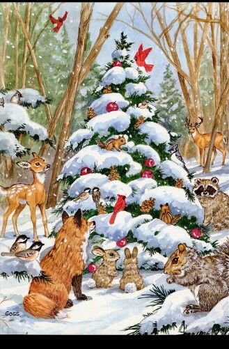 Christmas Animals Wallpaper, Forest Animal Christmas, Christmas In The Forest, Holiday Iphone Wallpaper, Christmas Woodland, Christmas World, Christmas Friends, Christmas Forest, Christmas Tree Art